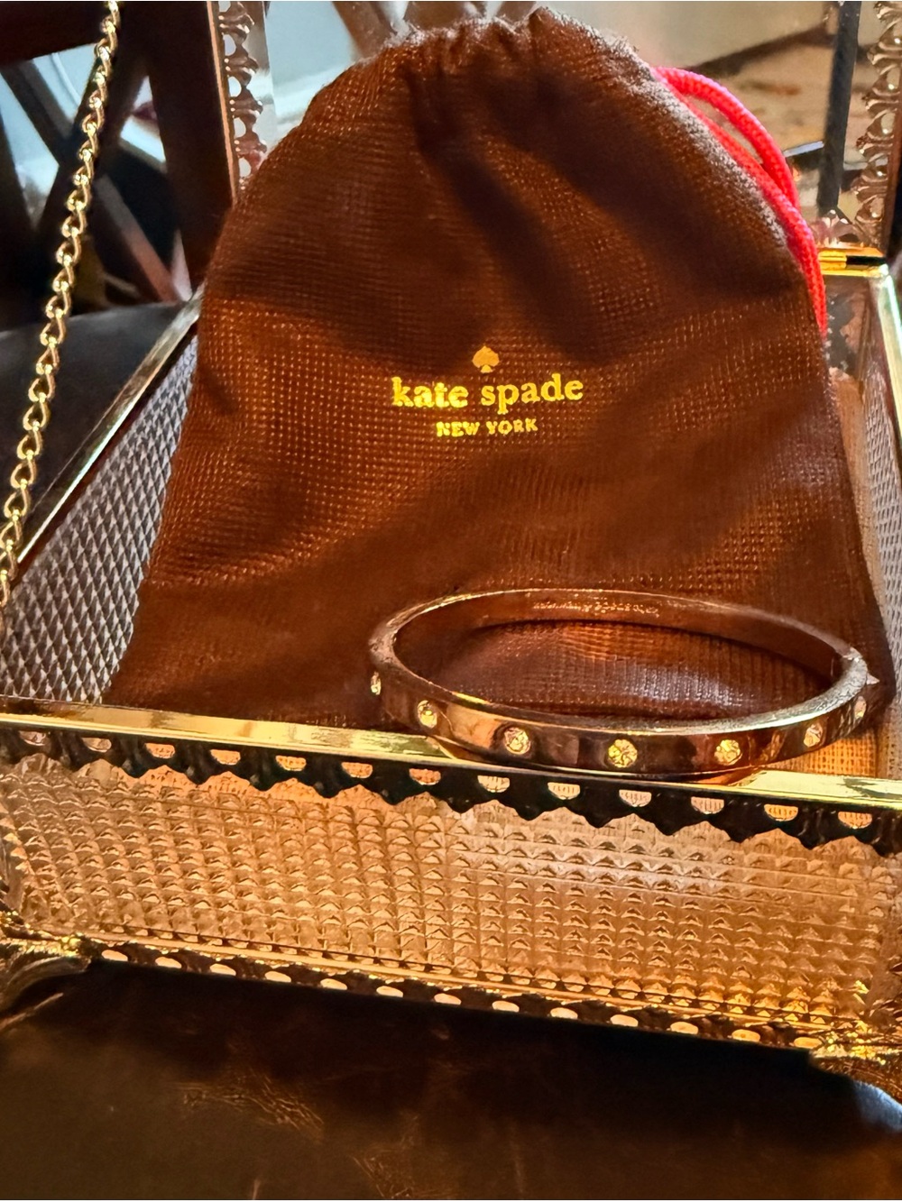 kate spade gold “Set in Stone” crystal-stud bangle bracelet with clasp 
MFRP $58